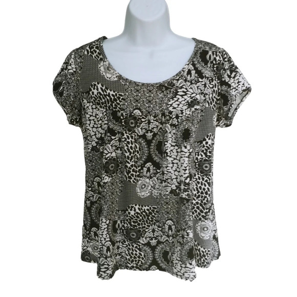 Clientele Babydoll Style Top Black/White Floral M - Picture 1 of 8